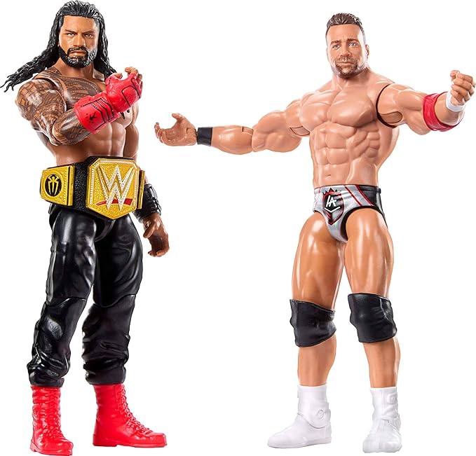 Mattel WWE Main Event Showdown Action Figures 2-Pack with Accessory, Series #21 Roman Reigns vs LA Knight Collectible Set, 6-inch