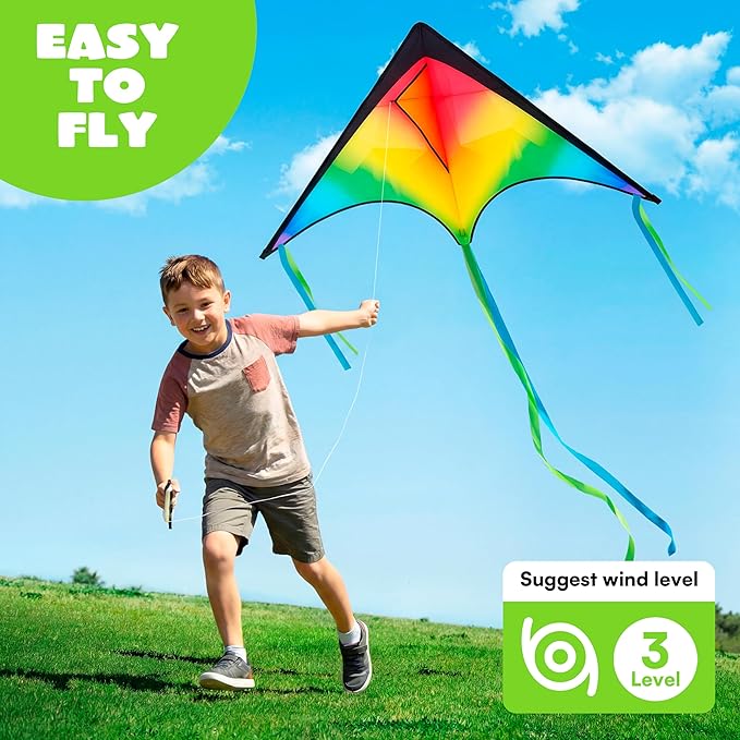 JOYIN 3 Packs Large Delta Kite Gradient Rainbow, Easy to Fly Huge for Kids and Adults, Large Delta Beach Kite for Outdoor Games and Activities