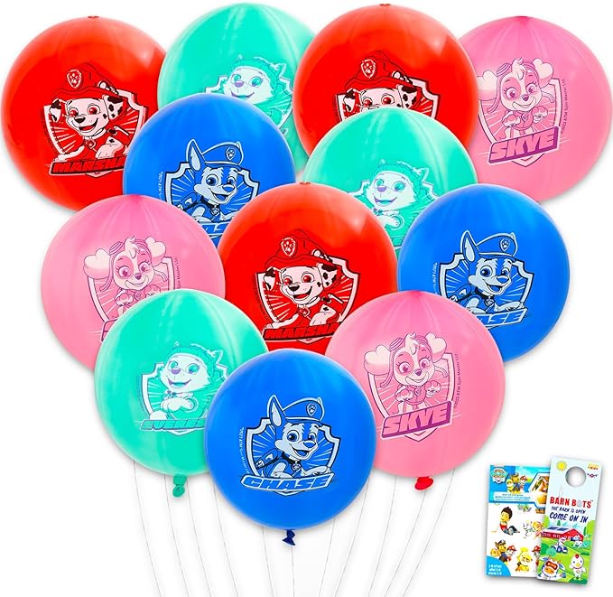 12-Pack Paw Patrol Balloons Set - Bundle with 12 Decorative Punch Balloons Featuring Chase, Marshall, Skye, Everest Plus Stickers, More | Paw Patrol Decoration for Parties