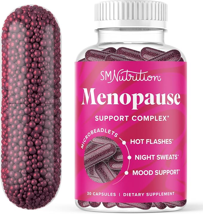 Menopause Vitamins Beadlets, Hot Flashes Night Sweats and Mood Support | With Black Cohosh Red Clover & More, Menopause Supplements for Women with Dong Quai Chaste Tree Berry & DIM, 30 Capsules