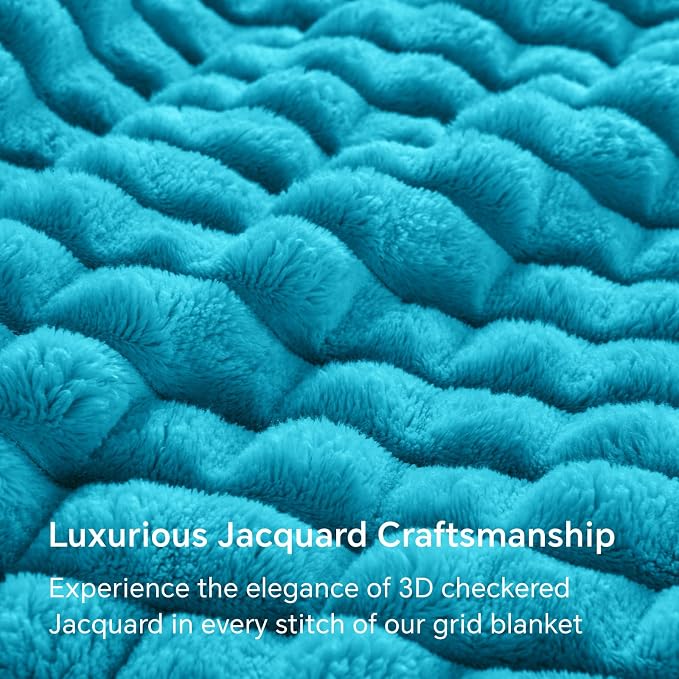 BEDELITE 3D Checked Teal Fleece Twin Throw Blanket for Bed, 60x80 Inch | Soft Warm Fuzzy Fluffy Blanket for Couch Sofa, Lightweight Plush Cozy Throws for Home Room Decor, Gift for Women, All Season
