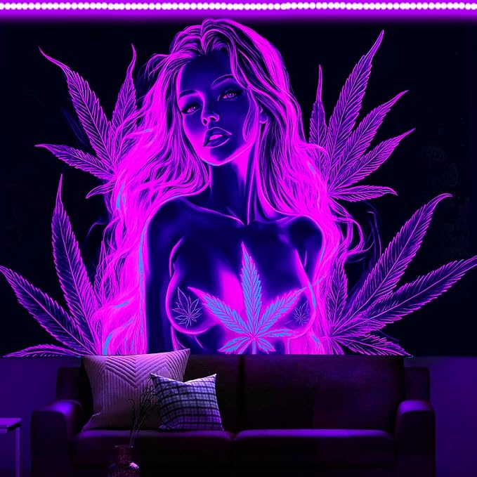 Bcsewcg Blacklight Tapestry, Women Sexy Purple Tapestry, Blacklight Art Tapestry Wall Hanging, Uv Glow in the Dark Hot Girl Poster for Adults Room Bedroom Dorm Wall Decor