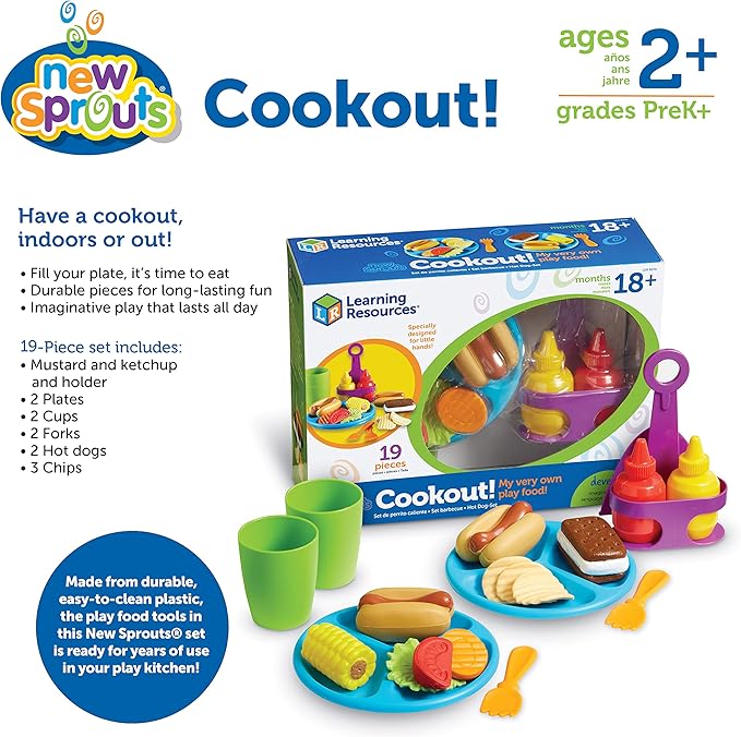 Learning Resources New Sprouts Cookout! ,19 Pieces, Ages 18+ months, Barbecue Set, Pretend Play Food for Toddlers