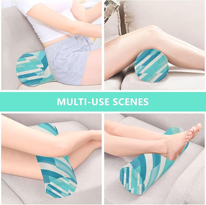Bolster Pillow Cotton Neck Roll Pillow for Sleeping Outdoor Round Pillows Cylinder Pillow Decorative Cervical Pillow Covers with Zipper Cyan Stripe