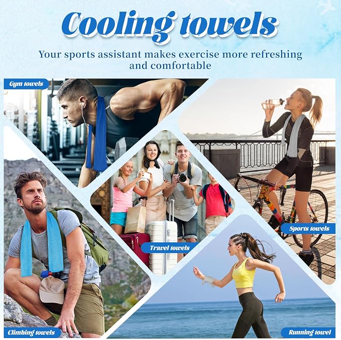 PAWPRO 4 Packs Cooling Towels for Neck and Face(40"x12"), Soft Breathable Cooling Towel with Waterproof Bag & Carabiner,Microfiber Cooling Towels for Yoga, Sport,Gym,Camping (Multicolor-1)