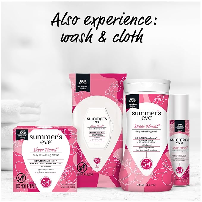 Summer’s Eve Sheer Floral Feminine Freshening Spray, Daily Intimate Deodorant, Neutralizes Odor, pH Balanced, Talc Free, Gentle Fresh Scent, 2 Ounce (Pack of 6)