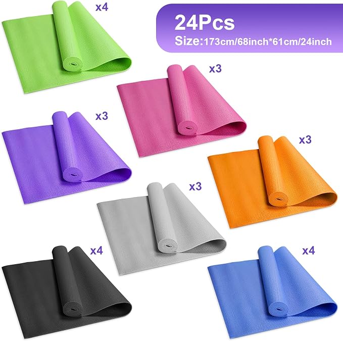 3 mm Thin Yoga Mats Bulk, Lightweight PVC Exercise Mats Non Slip Workout Fitness Pads for Yoga Pilates Stretching Classes Gym Home Studio, Easy to Clean