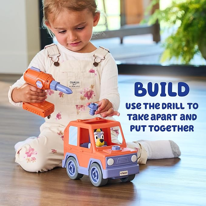 BUILD-A-BUDDY Bluey Car - Buildable Take-Apart Motorized Vehicle with Bluey Figure & Toy Drill - 2-in-1 Toddler Building Play - Educational Construction Toy - Ages 18 Months+
