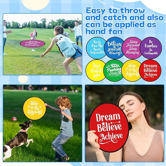 56Pcs End of Year Gift for Students from Teacher Inspirational Foldable Flying Disc Hand Fans Set with Bags Motivational Folding Pocket Beach Gifts Graduation School Birthday Outdoor Activities Game