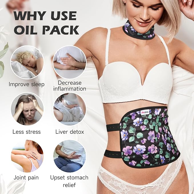 2 Pack Castor Oil Pack Wrap, Organic Cotton for Liver Detox, Reusable Compress Highly Absorbent Anti Oil Leak, Multiflora Rose (Oil Not Included)