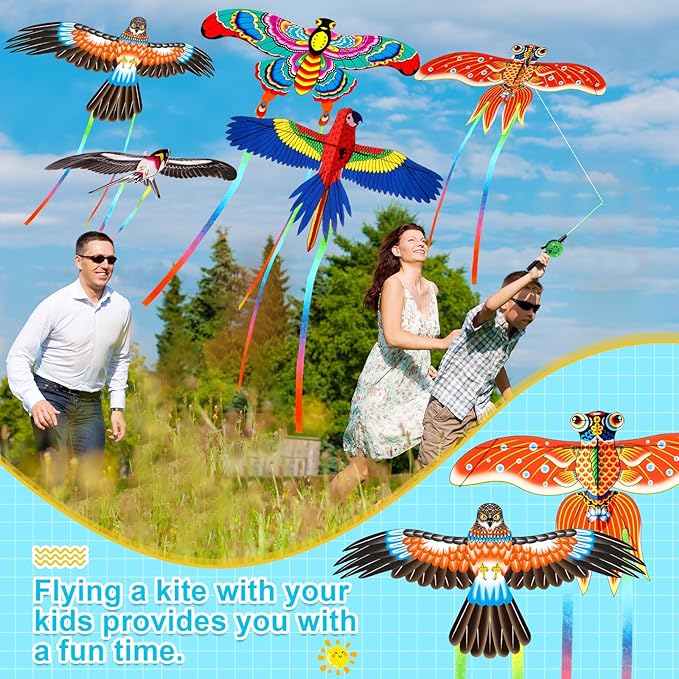 Simgoing 6 Pcs Large Fishing Rod Kite for Kid Adults, 23.62 Inch Vivid Butterfly Kite Bulk, Easy to Fly, Swallow Parrot Goldfish Phoenix Kites for Adults Family in Spring Outdoor Beach Team Building