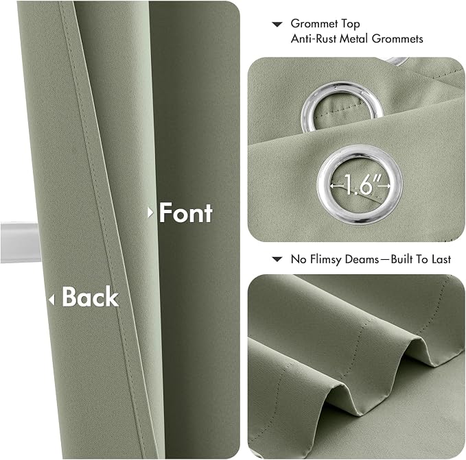 MIULEE Blackout Curtains for Bedroom 2 Panels 40 x 50 Inch Long Sage Green | Thermal Insulated, Living Room Darkening Grommet Drapes, Noise Reducing, Light Blocking Window Treatments