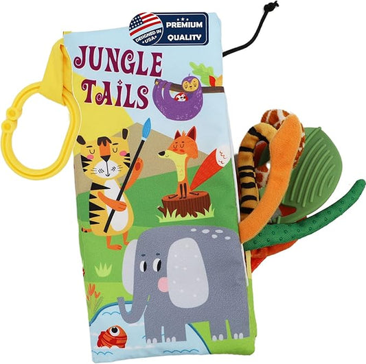 bebe mondo Jungle Baby Stroller Toys,Baby Books 0-6 Months,Touch and Feel Crinkle Cloth Books for Babies Infant Newborn Toys 0-3-6-12-18 Months, Interactive,Shower Gifts for Boys Girls
