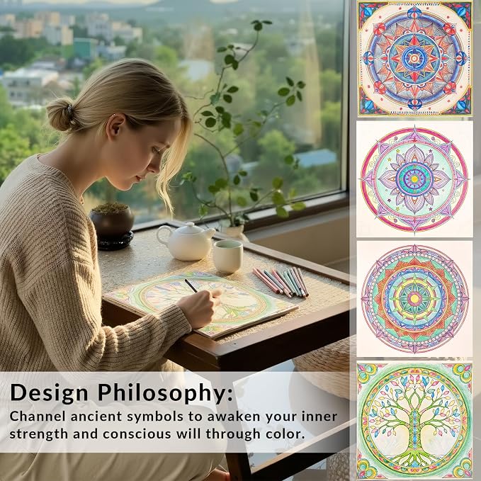 FUNLAVIE Adult Coloring Book - Sacred Geometry Mandala Coloring Books for Adults Relaxation and Stress Relief, Featuring Flower of Life, Metatron's Cube & Mindfulness Orgonite Patterns, Spiral Bound