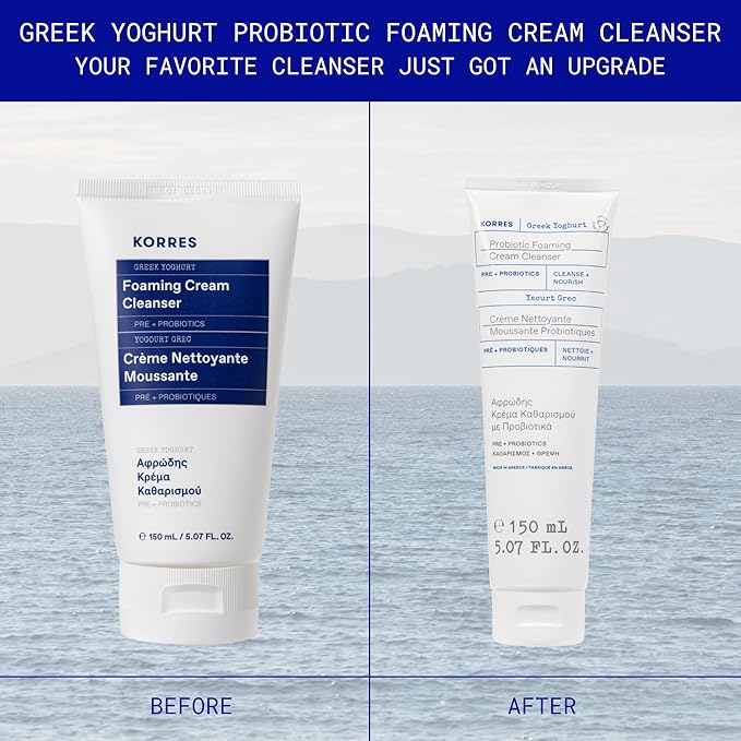 KORRES Greek Yoghurt Foaming Cream Cleanser, Hydrating, Deep Cleansing Skin Care, Makeup Remover, Face Wash for Women, Cream to Foam Facial Cleanser for Dry, Oily, Sensitive, Any Skin Type, 2.5 fl oz
