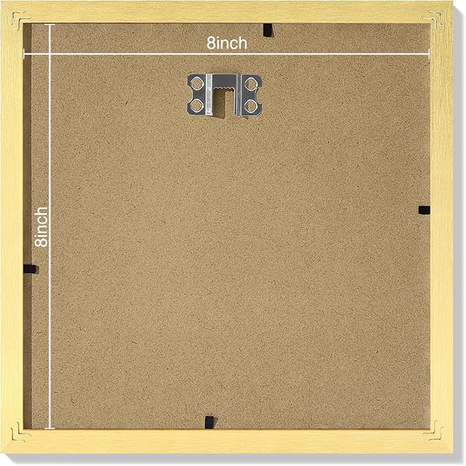 Vittanly 8x8 Picture Frames Set of 9 for Wall or Tabletop Display, Gold | Display Pictures 4x4 with Mat or 8x8 without Mat for Wall Mounting, Square Photo Frames for Home Decor, Engineered Wood