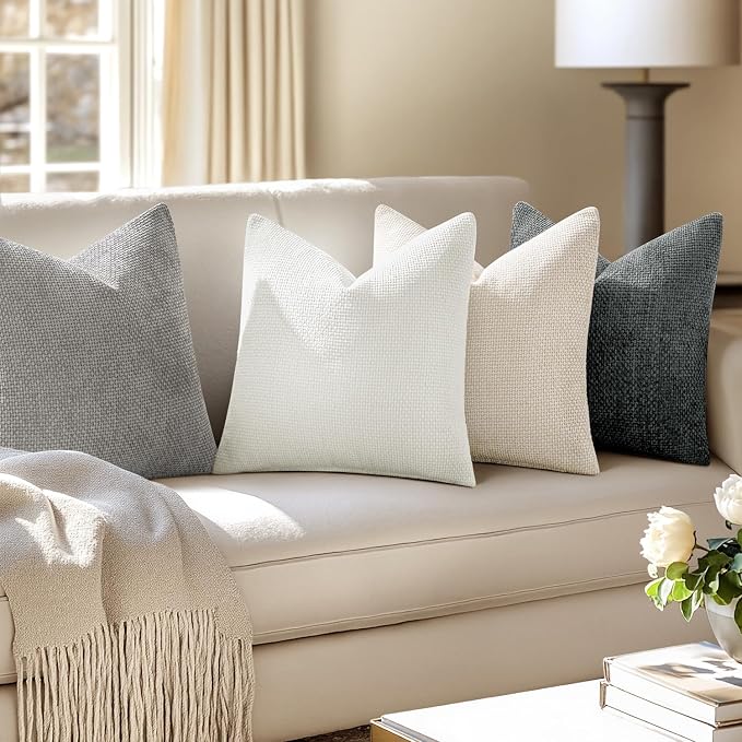 MIULEE Soft Decorative Chenille Pillow Covers Gray 20x20 Pack of 4 | Minimalist Home Decor, Layered Gray Collection, Couch Throw Pillows, Farmhouse Boho Cushion Covers for Sofa Bed Living Room