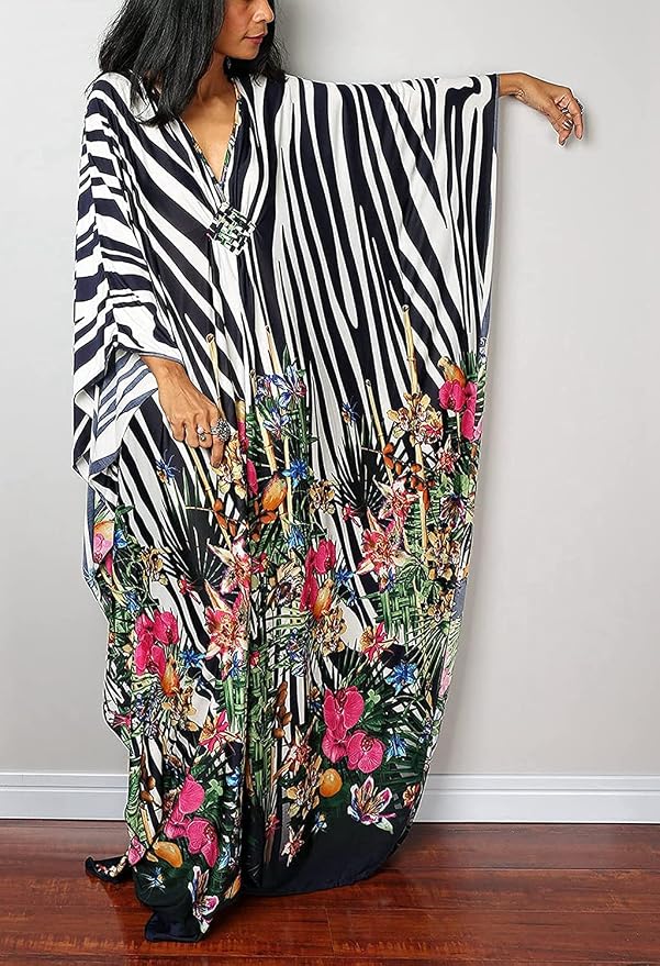 Venasha Womens Caftan Floral Print Kaftan Dress Short Sleeve Swimsuit Cover up Loungewear for Summer