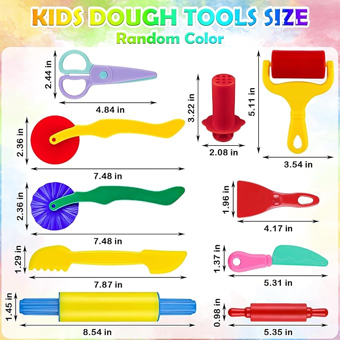 Dough Play Tools Set for Kids, 10 PCS Basic Dough Starter Set with Pizza Cutters, Safety Scissors, Rolling Pin, Roller, Extruder