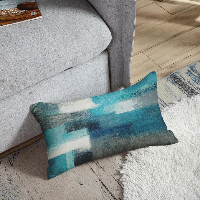 Emvency Throw Pillow Covers Set of 2, 12 x 20 Inch, Abstract Modern Teal | Turquoise Painting Outdoor Decorative Square Pillow Cases Couch Cushion Case for Couch Bed Sofa Living Room Home Decor