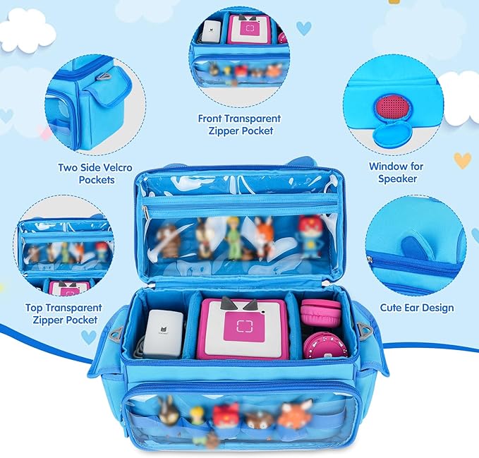Carrying Case Compatible with Toniebox Starter Set Bundle, Cute Storage Travel Bag Compatible with Little Tikes Story Dream Machine Books Starter Set, Blue & Pink(Bag Only)