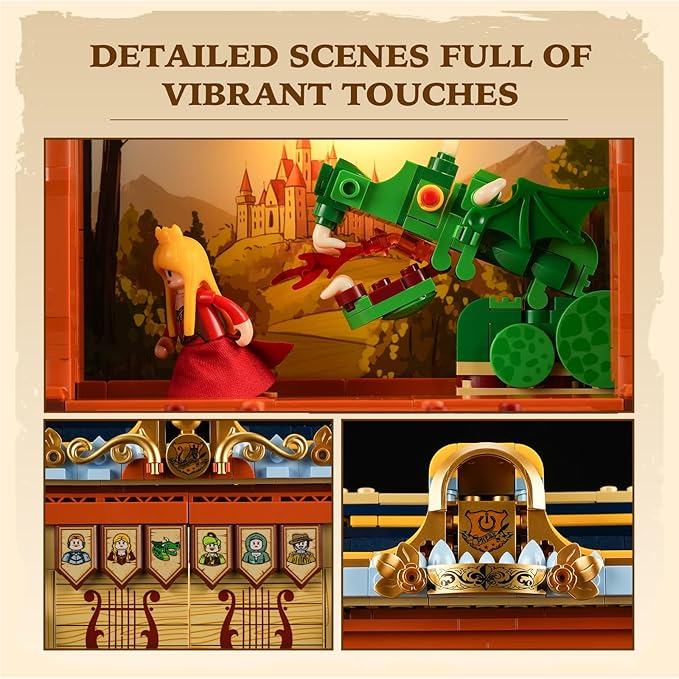 Medieval Troupe Carriage Lighting Building Bricks Set - Middle Ages City Town Playset Multi-Form Modular Collection Display Kit with Minifigures 1248 Pcs for Adults & Teens