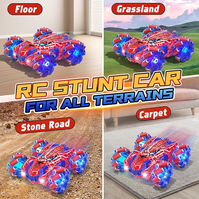 Spider Gesture Sensing Remote Control Car, Double Sided RC Cars with Full-Body Light, 2.4GHz Hand Controlled Rechargeable RC Stunt Car Toys for Boys 4 5 6 7 8 9 10 11 12