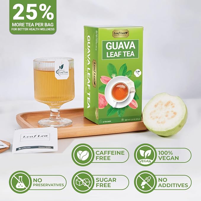 LeafLea Guava Leaf Tea Bags, Hojas De Guayaba, Caffeine-Free, 40 Count | Single-Ingredient Guava Leaf Tea, Smooth And Lightly Sweet — Individually Foil-Wrapped, Sugar-Free, A 40-Bag Box To Try