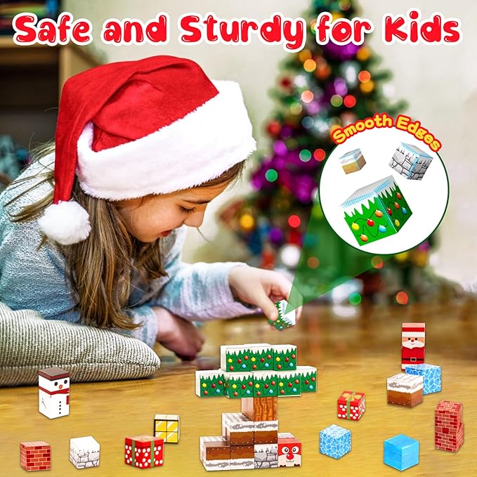 Magnetic Blocks Building Toys for Kids: Build Mine Christmas Magnet World for Boys Girls Ages 3 4 5 6 7 8 9 10 - Sensory Educational Magnet Building Toy Set for Kids