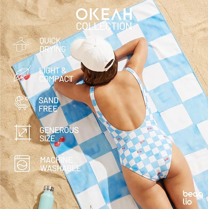 Microfiber Beach Towel Oversized w/Travel Bag, 71 * 36'' Double Print Quick Dry XL Beach Towels for Cruise Pool Yoga Gym Gift, Cute Lightweight Absorbent Sandproof Beach Essentials, Cherry