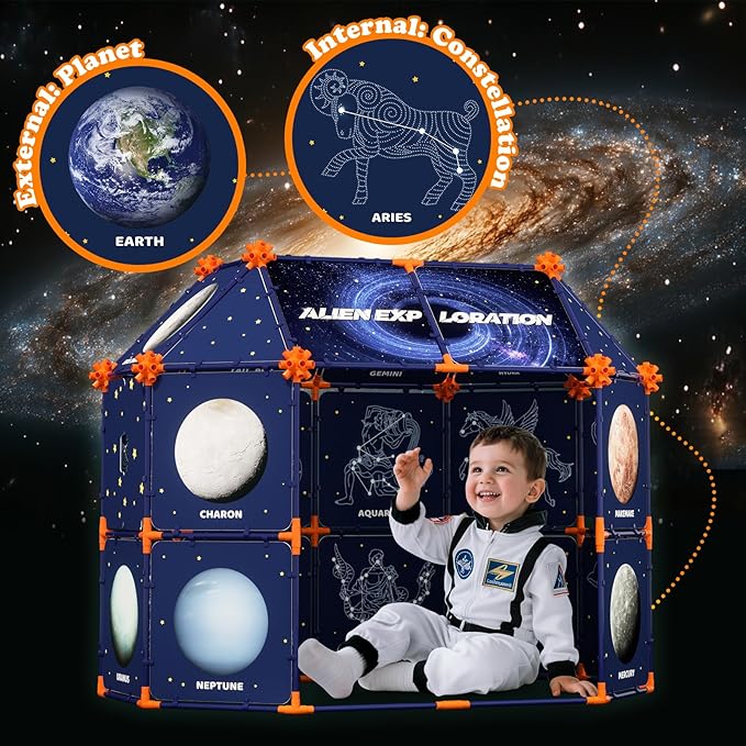Kids' Starry Sky Constellation Play Tent, 328 Pack Fort Building STEM Toys Kit,Included Flashlight Projector,for Boys & Girls (3 Years+)