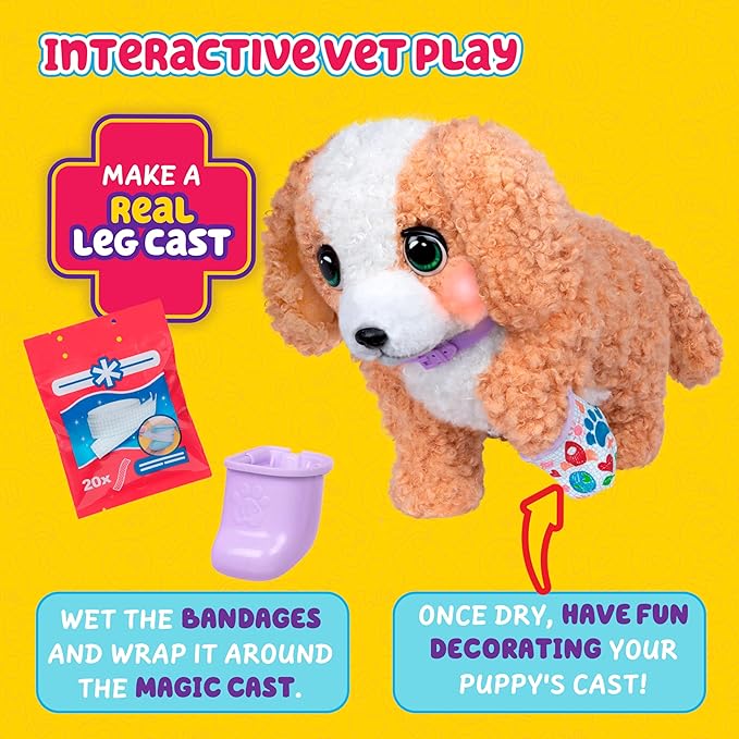 Little Live Pets Ouchies Amazon Exclusive Hazel The Poodle Plush, 50+ Sounds, Limping to Walking Puppy Toy & Carrier, Interactive Toy Dog for Kids 5+
