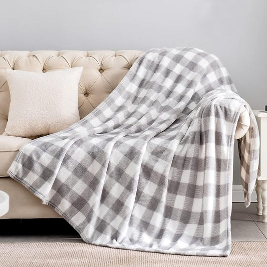 BEDELITE Plaid Fleece Twin Blanket, Grey & White Buffalo 60x80 Inches | 100% Polyester Microfibe, Soft Cozy, Lightweight Warm, Classic Buffalo Plaid, Room Decor, Machine Washable, for Couch Bed