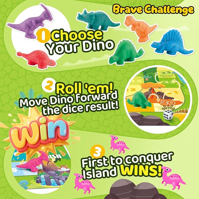 Dinosaur Dough Sets for Kids Ages 2-4, Family Board Games for 2-6 Players, 6 Dino 3D Modeling Tools, 5 Dough, Adventure Map & Dice, Dough Accessories Gift for 3 4 5 6 Year Old Boys Girls