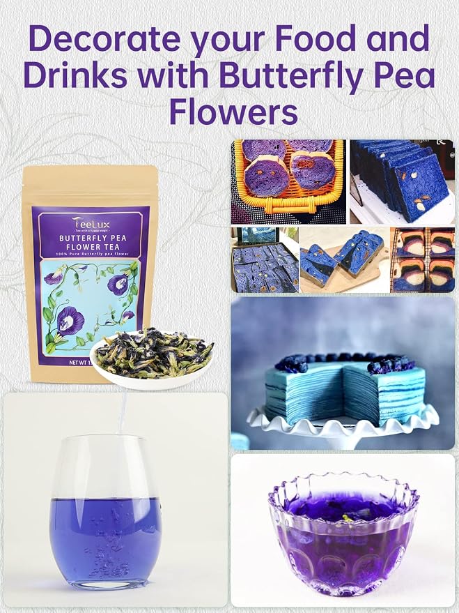 TeeLux Butterfly Pea Flower Tea, Non-GMO, Pure Natural Butterfly Pea Tea, Premium Dried Butterfly Pea Flower for Blue & Purple Drinks and Food Coloring, 1.76 Oz