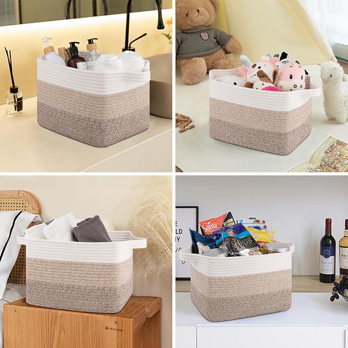 OIASKET Storage Baskets for Organizing, Woven Baskets for Shelves, Rectangle Decorative Organizer for Storage Clothes, Toy, Books, Towels Nursery Bins 3 Pack (Gradient Yellow, 13"x9.85"x8.7")