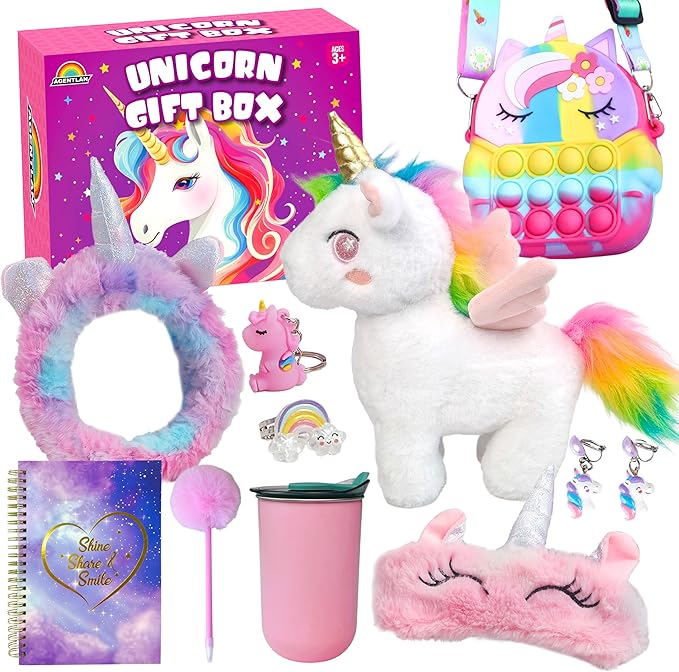 Unicorn Gifts for Girls with Stuffed Animals, Kids Unicorn Toys with Plush Pet & Diary & Water Bottle, Birthday Gifts for Girl Ages 3 4 5 6 7 8 Years Old.