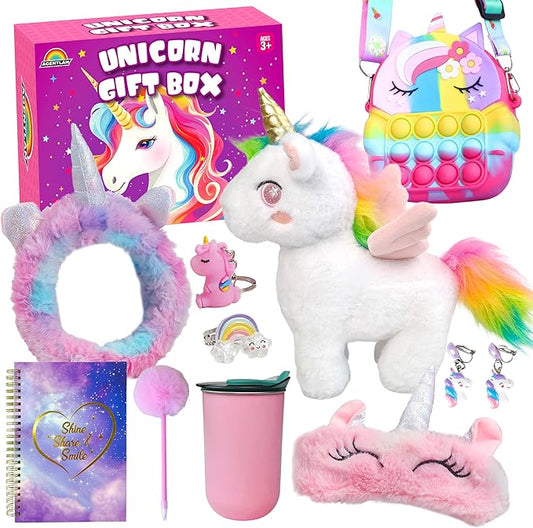 Unicorn Gifts for Girls with Stuffed Animals, Kids Unicorn Toys with Plush Pet & Diary & Water Bottle, Birthday Gifts for Girl Ages 3 4 5 6 7 8 Years Old.