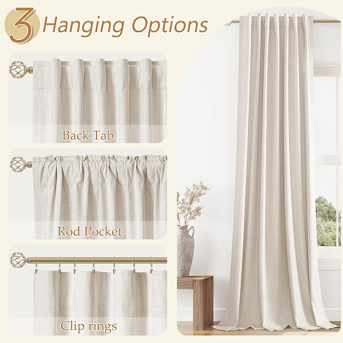Guken 100% Blackout Linen Curtains 78 Inch Length 2 Panels Set for Living Room Bedroom Back Tab Thermal Insulated Black Out Drapes Room Darkening Farmhosue Window Curtains 78 Inches Long
