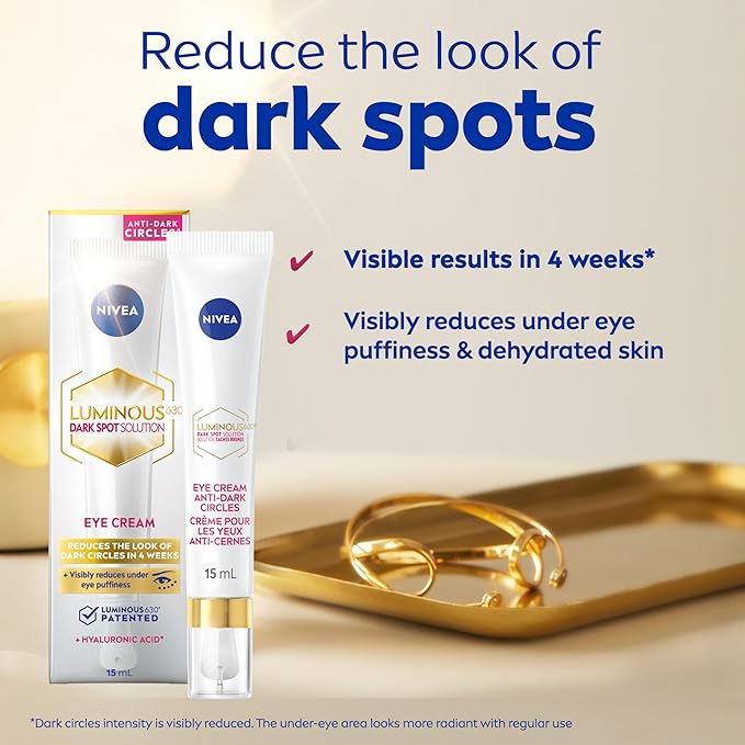 NIVEA LUMINOUS630 Dark Spot Solution Anti-Dark Circles Eye Cream for Visible dark circles and under-eye puffiness | With hyaluronic acid | For all skin types | Dermatologist-tested, 15mL