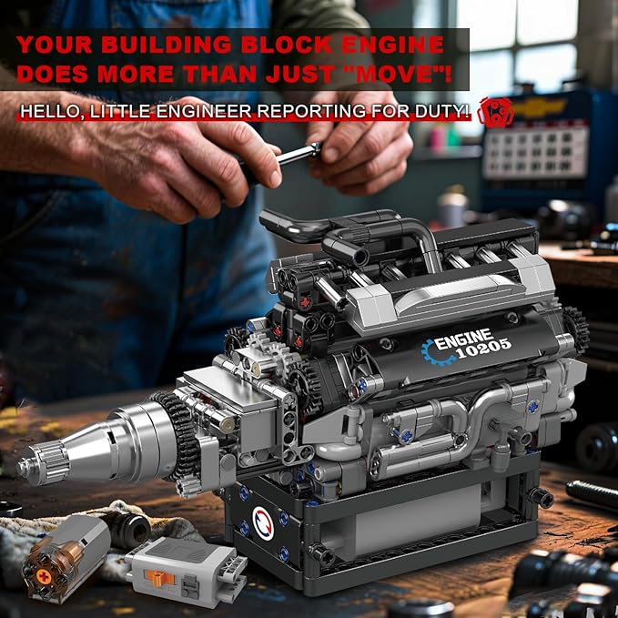 Sosuy RR V12 Motorized Engine Building Block Kit, Electric Motor Drive, Ultra‑Realistic Working Replica Model 733Pcs, STEM Educational Engines Toy Birthday Christmas for Boy Kid Adult 14+