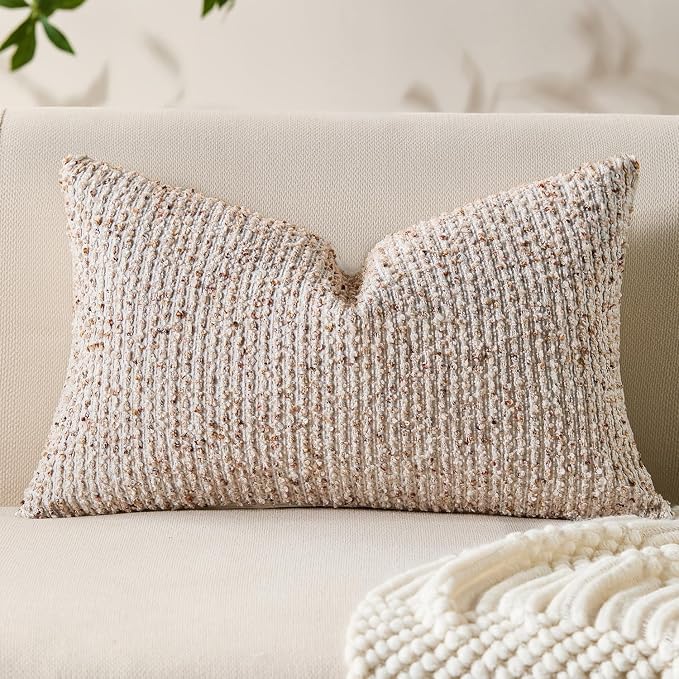 Allorry Soft Wool Decorative Throw Pillow Covers 12x20 Beige SY011A12 | Cozy Soft Touch,Neutral Textured Boho Cushion Covers for Modern Farmhouse Sofa Bedroom Living Room Decor