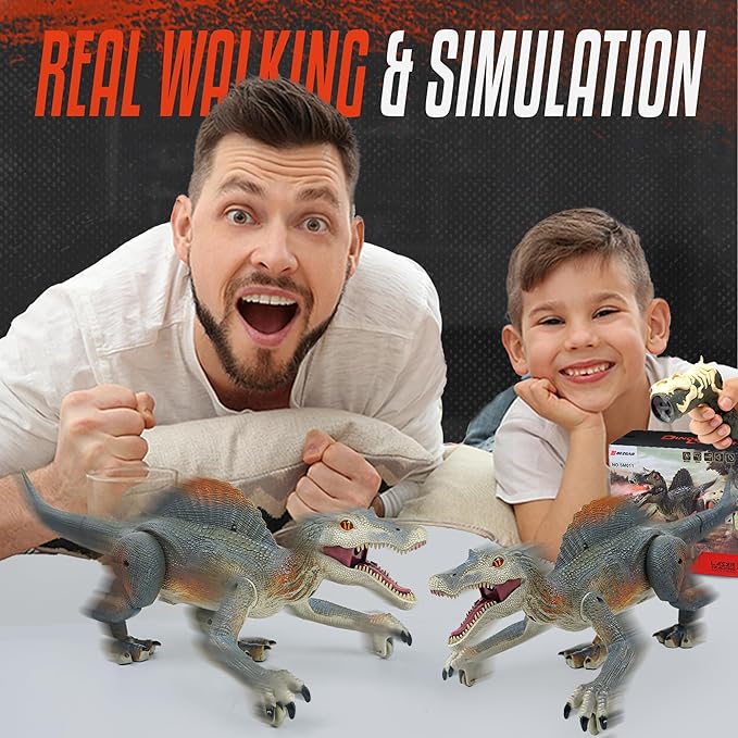 BEZGAR Remote Control Dinosaur, RC Walking Robot Dinosaur Toys with Light, Auto Spraying and Roaring Jurassic Spinosaurus Dinosaur Robot Toy for Boys 3+Years Old