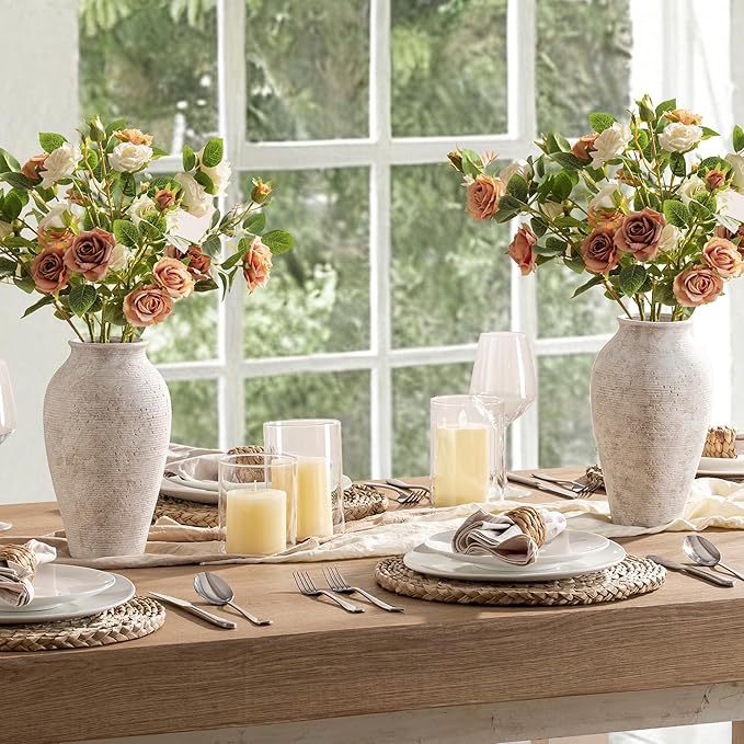 Vanselia Ceramic Flower Vase Home Decor - Large Tall Farmhouse Table Vases Rustic Vintage Living Room Kitchen Bedroom Decorations for House Book Shelf Office Coffee Desk Dining Fireplace (12" Retro)