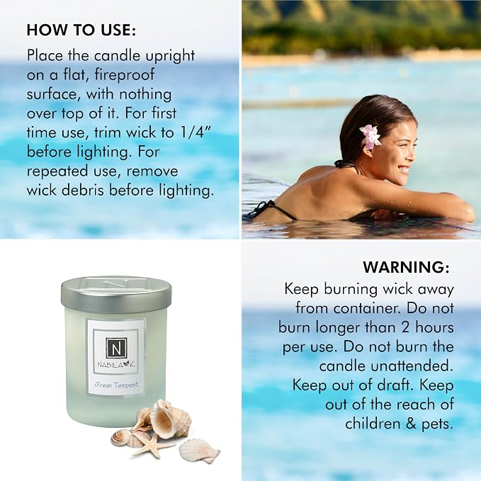 Nabila K – Ocean Tempest - Soy-Based Candle – Rose, Honeysuckle, Sweet Musk, Amber - Hand-Poured - Cotton Wick - Aromatherapy Candle w/Essential Oils - Made in USA - 3 oz