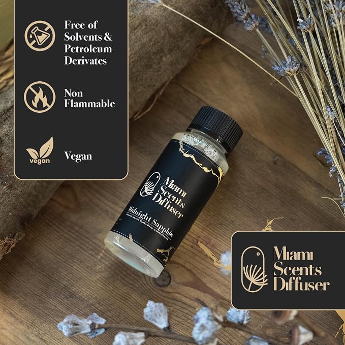 Midnight Sapphire Noir Essential Oil Refill Luxury Hotel Inspired, Long Lasting Aroma for Home & Office Diffuser, 120 ml Fresh Blend of Lavender, Vanilla & Almond - Scent for Spa Wellness Aromatherapy