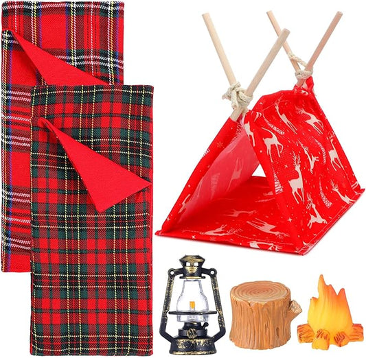 Meooeck 6 Pieces Christmas Accessories Set Including 2 Holiday Clothes Outfit, and 4 Novelty Toy Accessories for Kid(Camping)