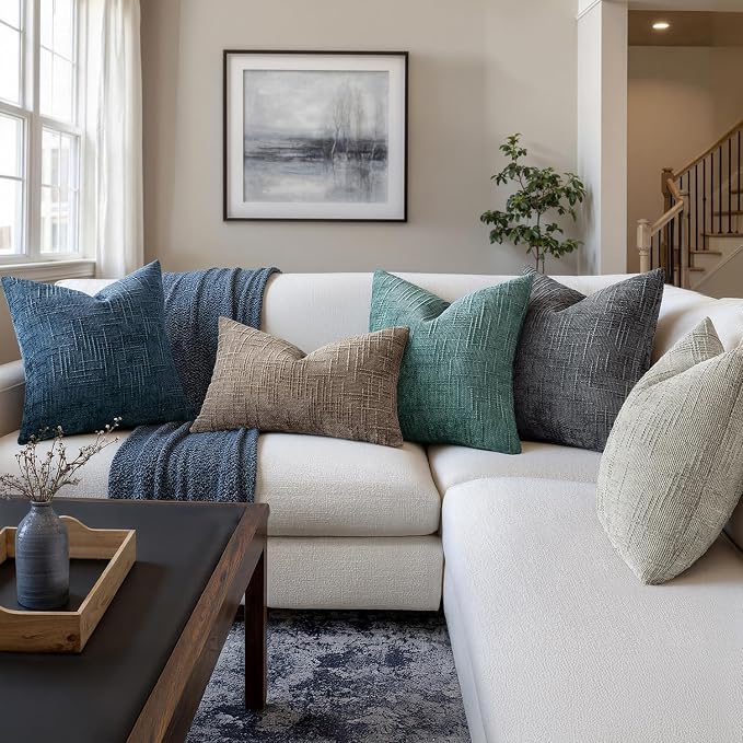 MIULEE Chenille Textured Throw Pillow Covers Dark Grey 20x20 Set of 2 | Slubby Decorative Pillows, Boho Farmhouse Home Decor, Modern Neutral Cushion Covers for Couch Sofa Bed Living Room