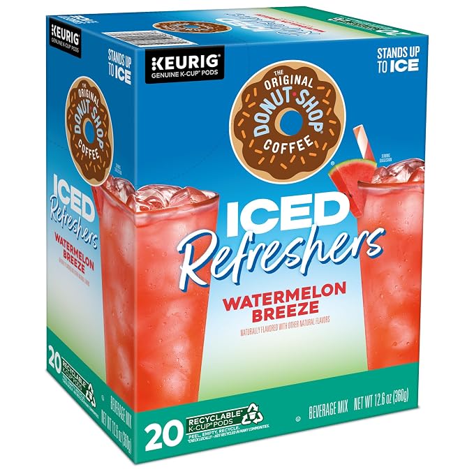 The Original Donut Shop Iced Refreshers, Watermelon Breeze Flavor, Keurig Single Serve K-Cup Pods, Brew Over Ice, 20 Count