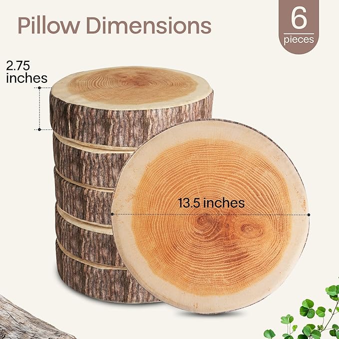 Log Pillow 6 Pack - Cozy & Comfy Wood Pillow with High-Density Foam - Realistic Round Cushions with Washable Covers - Log Cabin Decor & Forest Themed Décor